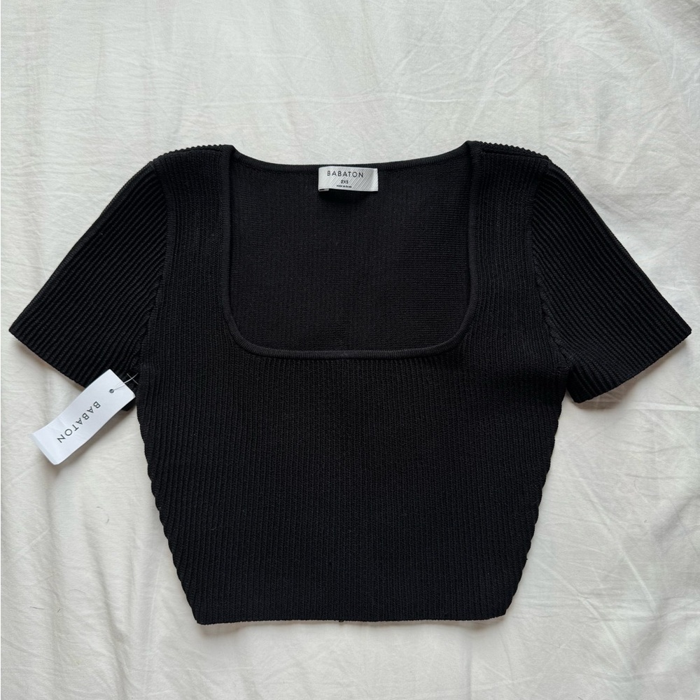 Babaton Black Ribbed Knit Top